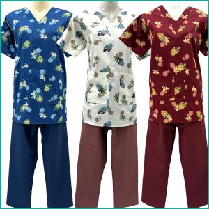 Floral Uniform for Maids Half Sleeves GABARDEN Material - Blue White Red