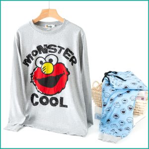 Monster Men's Full Sleeves Pajama Set - Grey Blue