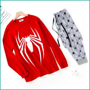 Spider Men's Full Sleeves Pajama Set - Red Grey