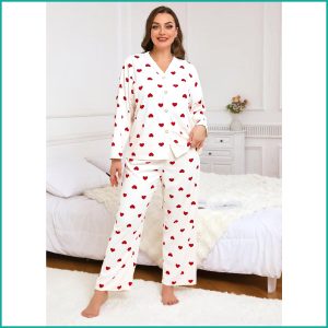 Red Heart Ladies Pajama Set (Jumbo) - White