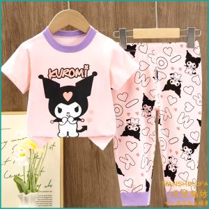 Kuromi Girls Half Sleeves Pajama Set - Light Pink