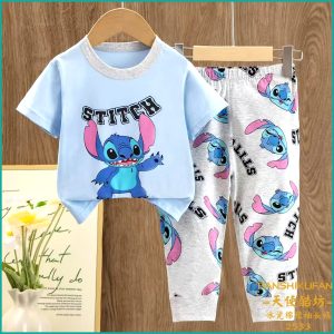 Stitch Girls Half Sleeves Pajama Set - Blue Grey