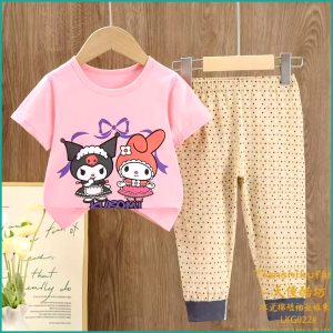 Kuromi Girls Half Sleeves Pajama Set - Pink Cream