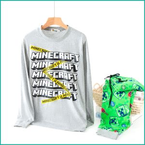 Minecraft Men's Full Sleeves Pajama Set - Grey Green