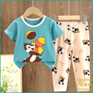 Chip Boys Half Sleeves Pajama Set - Blue Cream