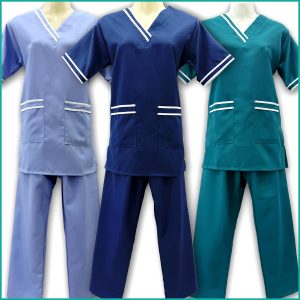 2 Strips Maids قصير Kreb Half Sleeves Uniform يونيفورم كريب - Blue Green Navy