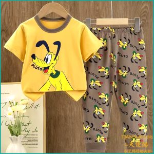 Pluto Boys Half Sleeves Pajama Set - Yellow Brown