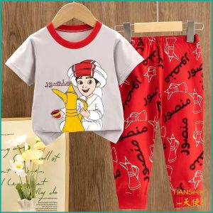 Mansoor Boys Half Sleeves Pajama Set - Grey Red