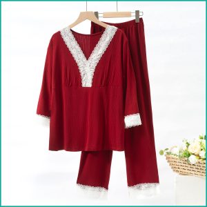 Ladies Loungewear with a Touch of Lace - Red