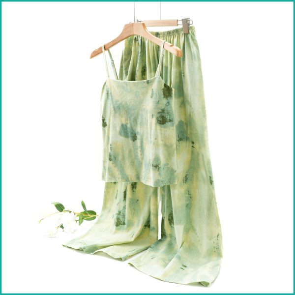 Tie-Dye lounge Set built-in Padded Camisole and Flowy Wide-Leg Pant - Green