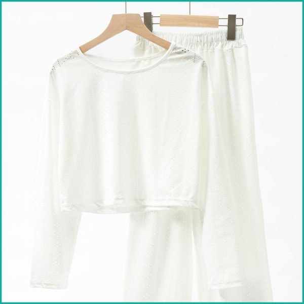 Ladies Loungewear with Crop Top with Wide-Leg Pant - White - Image 2