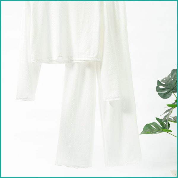 Ladies Loungewear with Crop Top with Wide-Leg Pant - White - Image 3