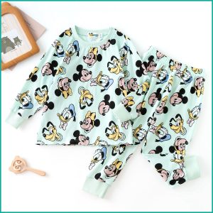 All Mickey Girls Full Sleeves Pajama Set - Sea Green
