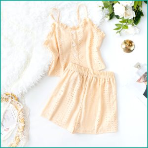 Plain Ladies Crop Top Shorts Set - Yellow