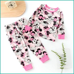 Playful Minnie Girls Full Sleeves Pajama Set - Pink