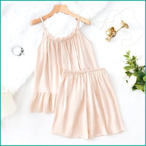 Plain Ladies Shorts Set - Beige