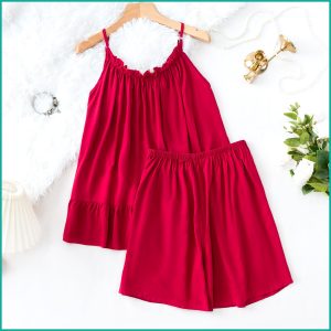 Plain Ladies Shorts Set - Red
