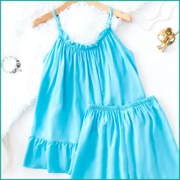 Plain Ladies Shorts Set - Blue - Image 2