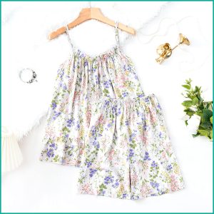 Mini Flower Ladies Shorts Set - White