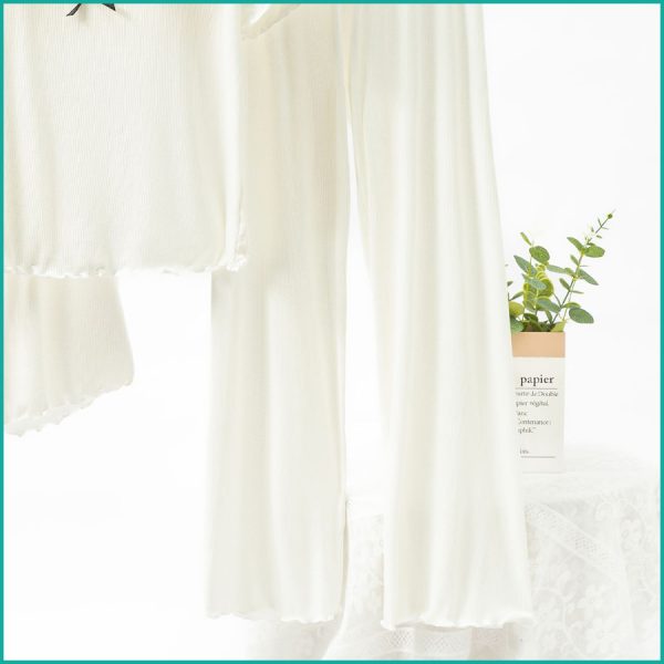 Ladies 3 Pcs Set Loungewear Pajama Set - White - Image 4
