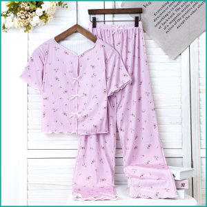 Tulips Ladies Crop T-Shirt Loungewear Pajama Set - Pink