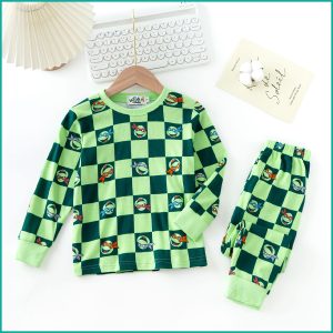 Checks Turtle Boys Full Sleeves Pajama Set - Green