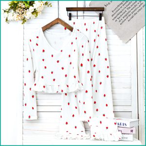 Strawberry Ladies Crop T-Shirt Loungewear Pajama Set - White