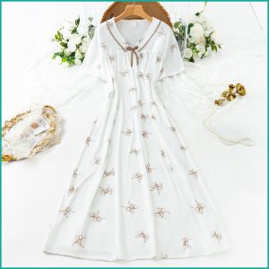Ladies Cotton Charming Floral Print Nightgown - White