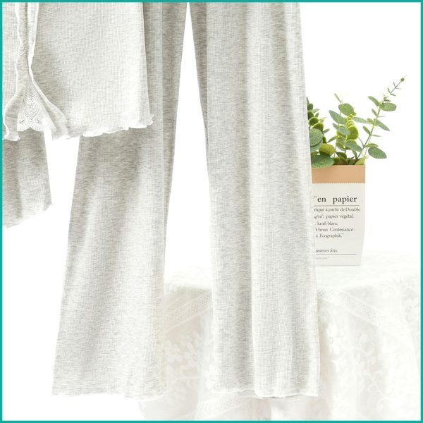 Bow Ladies 3 Pcs Set Loungewear Pajama Set - Light Grey - Image 4