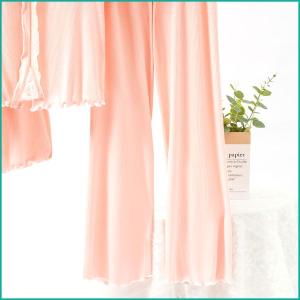Bow Ladies 3 Pcs Set Loungewear Pajama Set - Pink - Image 4