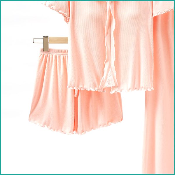 Bow Ladies 3 Pcs Set Loungewear Pajama Set - Pink - Image 3