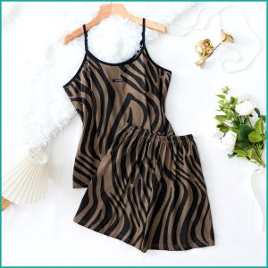 Chic Zebra-Print Slip Dress with Thin Straps - Black
