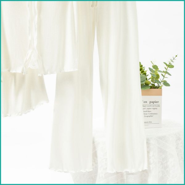 Bow Ladies 3 Pcs Set Loungewear Pajama Set - White - Image 4