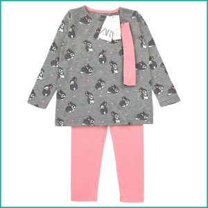 Cute Rabbits Girls Leggings Set ZARA - Grey