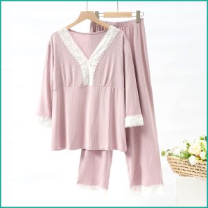 Ladies Loungewear with a Touch of Lace - Pink