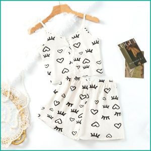Love Ladies Crop Sleeveless T-Shirt with Shorts - White