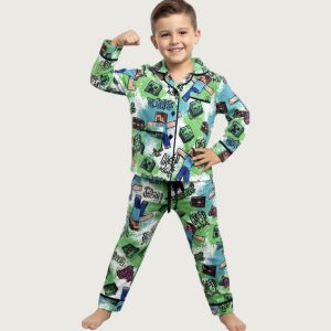 Survive Boys Front Open Pajama Set - Green