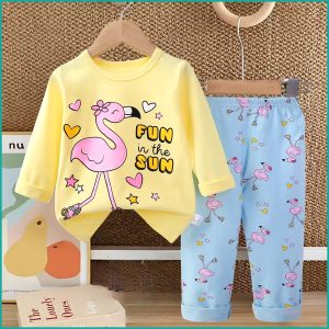 Flamingo Girls Full Sleeves Pajama Set - Yellow