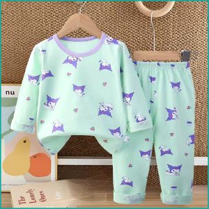 Kuromi Cherry Girls Full Sleeves Pajama Set - Sea Green