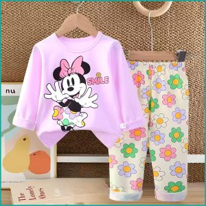Smile Minnie Girls Full Sleeves Pajama Set - Purple