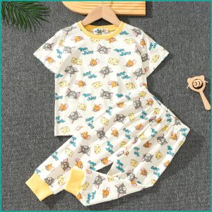 Tom & Jerry Cheese Boys Half Sleeves Pajama Set - White