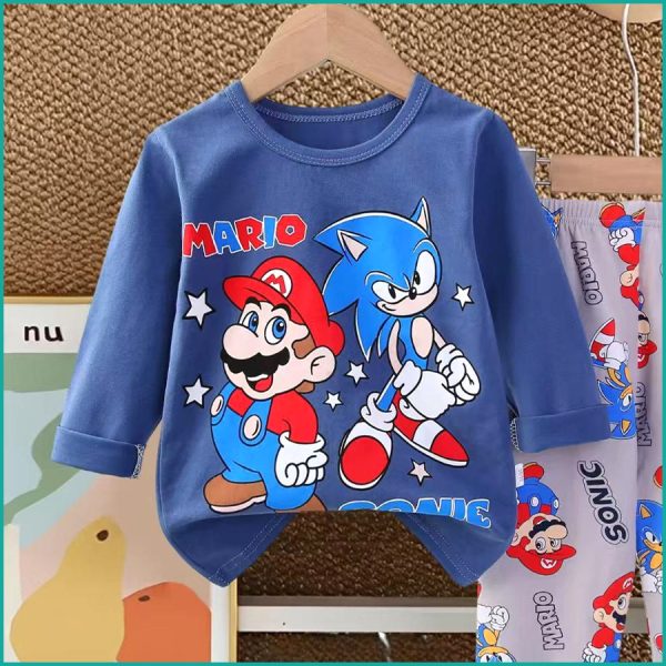 Sonic Mario Boys Full Sleeves Pajama Set - Blue - Image 2