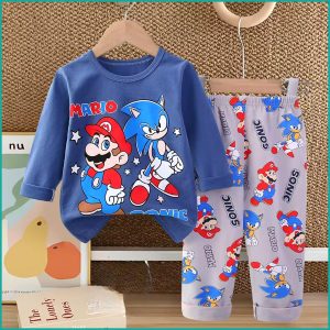 Sonic Mario Boys Full Sleeves Pajama Set - Blue