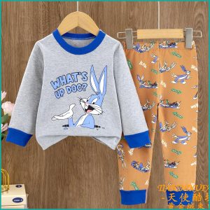 Doc Bunny Girls Full Sleeves Pajama Set -  Grey Brown