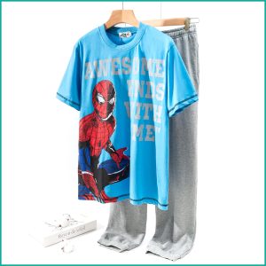 Spiderman Men's Half Sleeves Pajama Set - Blue Grey