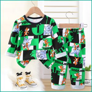 Tom Jerry Cream Boys Full Sleeves Pajama Set - Black