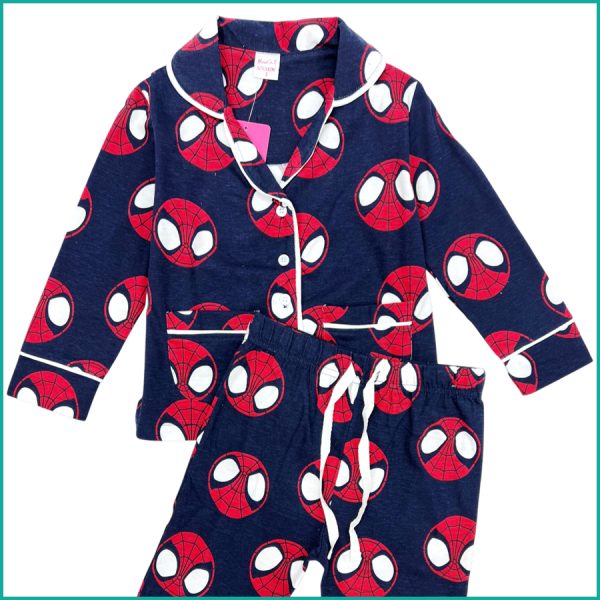 Spiderman Boys Front Open Full Sleeves Pajama Set -  Navy - Image 2