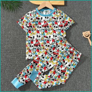 Happy Mickey Home Boys Half Sleeves Pajama Set - White