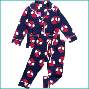 Spiderman Boys Front Open Full Sleeves Pajama Set -  Navy