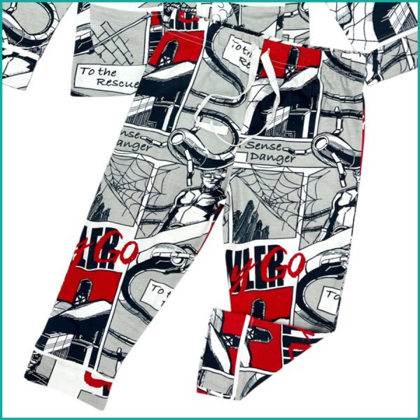 Super Comic Boys Front Open Full Sleeves Pajama Set -  Grey - Image 3